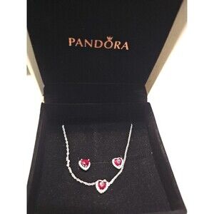 Pandora necklace set  Red  Elevated Heart design. Authentic (925)  Box